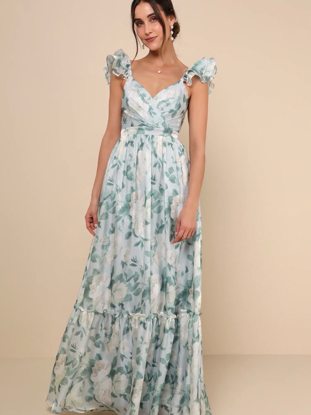 Lulus Light Blue Floral Ruffled Tiered Maxi Dress - Size S